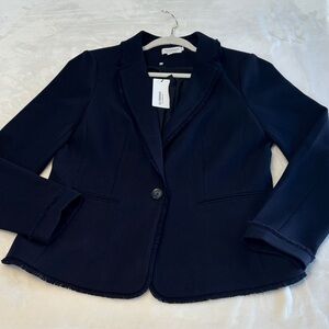 NWT LILI SIDONIO for Molly Bracken Dark Navy Textured Women's Blazer Jacket L